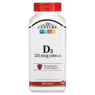 21st Century, Vitamina D3, 125 mcg (5000 UI), 360 comprimidos