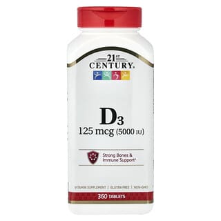 21st Century, Vitamin D3, 125 mcg (5.000 IE), 360 tabletter