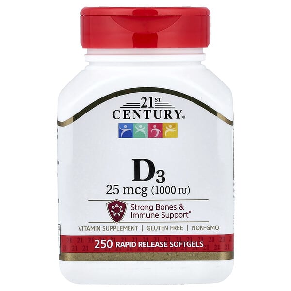 Vitamin D3, 25 mcg (1000 IU), 250 Rapid Release Softgels