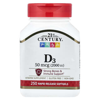 21st Century, Vitamin D3, 50 mcg (2,000 IU), 250 Rapid Release Softgels