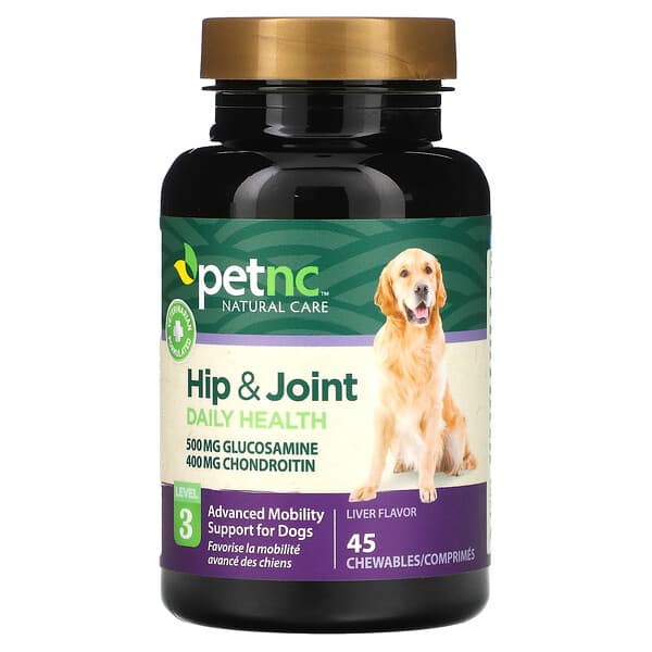 petnc NATURAL CARE‏, תוסף תזונה לכלבים, שמירה על בריאות הירכיים והמפרקים, רמה 3, בטעם כבד, 45 חטיפים לעיסים