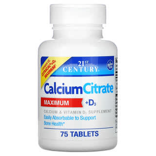 21st Century, Citrate de calcium + D3 Maximum, 75 comprimés