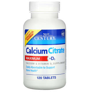 21st Century, Citrate de calcium, Maximum + Vitamine D3, 120 comprimés