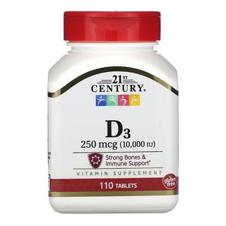 21st Century, Vitamin D3, 250 mcg (10.000 IU), 110 Tabletten