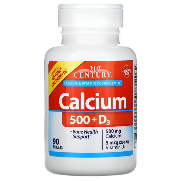 21st Century, Calcium 500 + D3, 5 mcg (200 IU), 90 Tablets