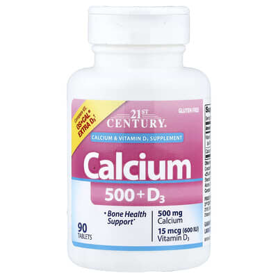 21st Century, Calcium 500 + D3, 90 Tablets
