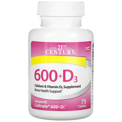21st Century, 600+ Vitamin D3, Calcium and Vitamin D3 Supplement, 75 Tablets