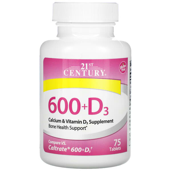 21st Century, 600+D3, Suplemento de calcio y vitamina D3, 75 comprimidos