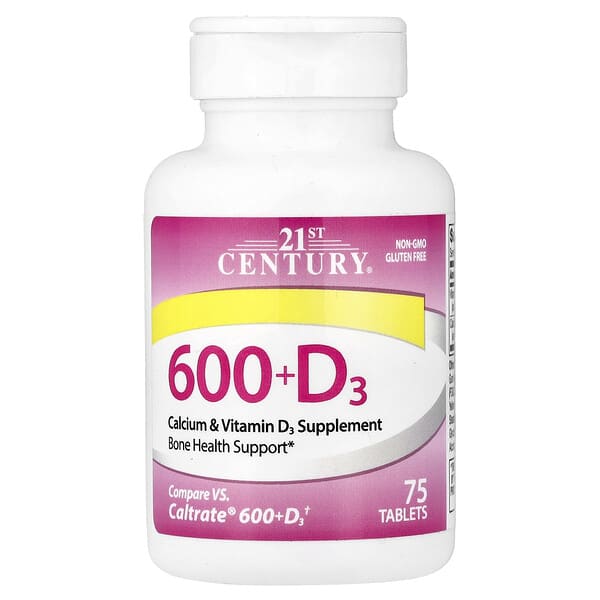 21st Century, 600 + 維生素 D3，鈣和維生素 D3 補充劑，75 片