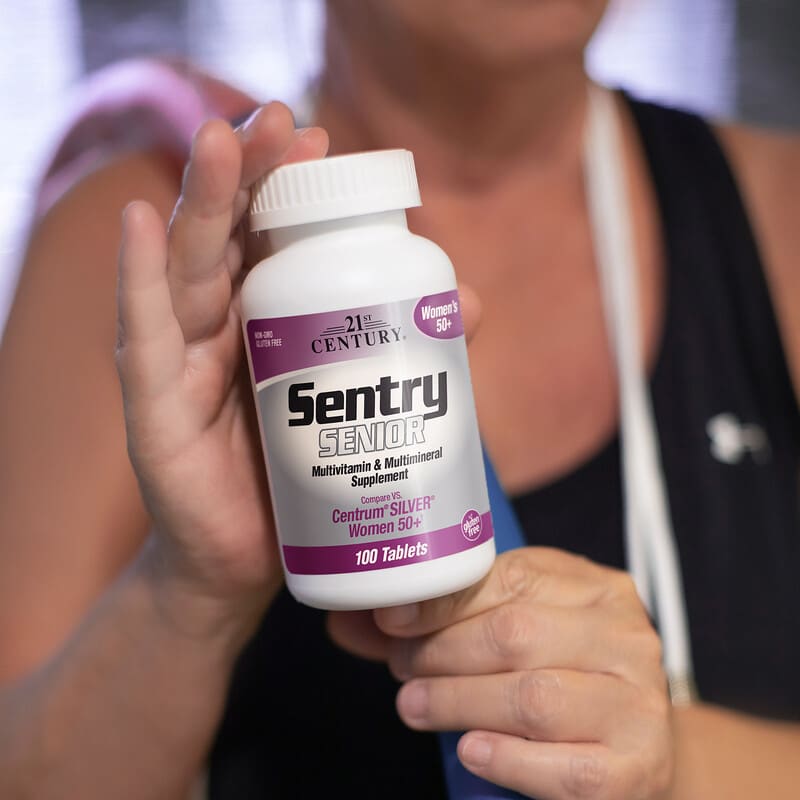 21st Century, Sentry Senior ผลิตภัณฑ์เสริมอาหารชนิดวิตามินและแร่ธาตุรวมสำหรับผู้หญิงวัย 50+ บรรจุ 100 เม็ด