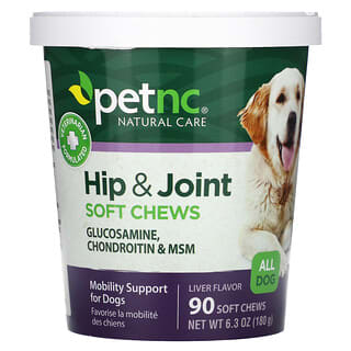 petnc NATURAL CARE, 寵物天然護理，臀部和關節，肝臟口味，所有狗適用，90粒軟糖