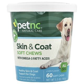 petnc NATURAL CARE, Skin & Coat Soft Chews, All Dog, Liver, 60 Soft Chews, 5.5 oz (156 g)