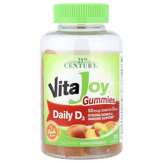 21st Century, VitaJay® Daily D3 구미젤리, 복숭아, 구미젤리 120개(구미젤리 1개당 25mcg(1,000IU))