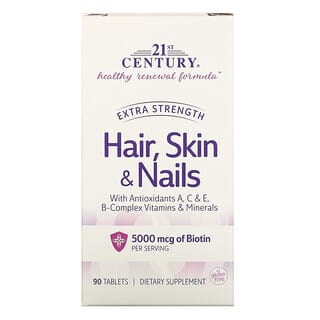 21st Century, Suplemento para el cabello, la piel y las uñas, Concentración extra, 90 comprimidos