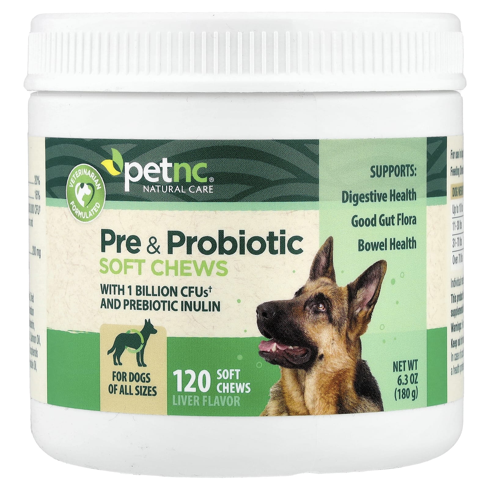petnc NATURAL CARE (펫앤씨 내추럴 케어), 프리바이오틱 & 프로바이오틱 소프트츄, 반려견용, 모든 크기, 간, 소프트츄 120개, 180g(6.3oz)