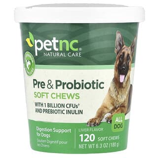 petnc NATURAL CARE, Pre & Probiotic Soft Chews, All Dog, Liver, 120 Soft Chews, 6.3 oz (180 g)