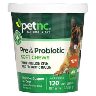 petnc NATURAL CARE, أقراص مضغ البروبيوتك والبريبيوتك الطرية، لجميع أنواع الكلاب، كبد، 120 قرص مضغ، 6.3 أونصة (180 جم)