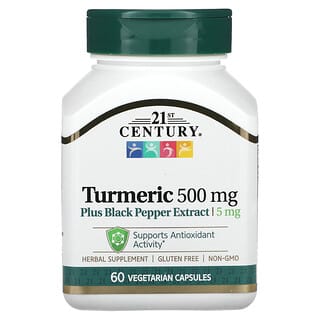 21st Century, Extrait de curcuma et de poivre noir, 500 mg, 60 capsules végétariennes