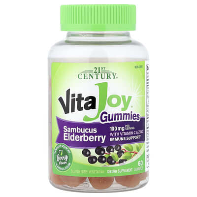 21st Century, VitaJoy® Elderberry + Vitamin C & Zinc Gummies, Berry Flavor, 60 Gummies