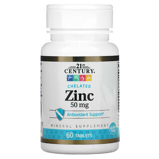 21st Century, Zinco, Quelado, 50 mg, 60 Comprimidos