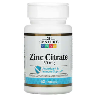 21st Century, Citrato de Zinco, 50 mg, 60 Comprimidos