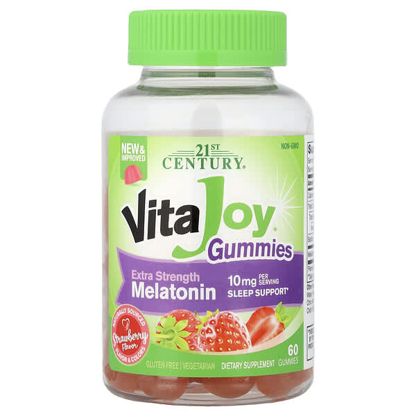 21st Century, Gomas de Melatonina VitaJoy®, Morango, 60 Gomas (5 mg por Goma)