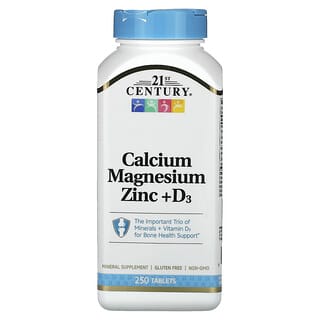 21st Century, Calcium Magnésium Zinc + D3, 250 comprimés