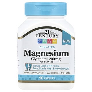 21st Century, Chelated Magnesium Glycinate, chelatiertes Magnesiumglycinat, 200 mg, 90 Kapseln, (100 mg pro Kapsel)