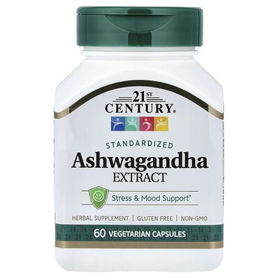 21st Century, Ashwagandha Extract, Standardized, 60 Vegetarian Capsules (500 mg Each)