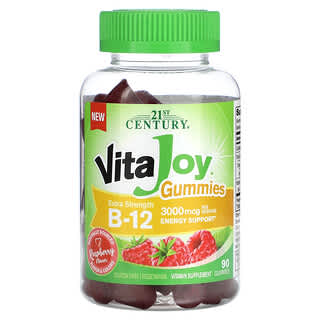 21st Century, VitaJoy жевательные мармеладки, витамин B12, с малиной повышенной силы, 1500 мкг, 90 жевательных таблеток