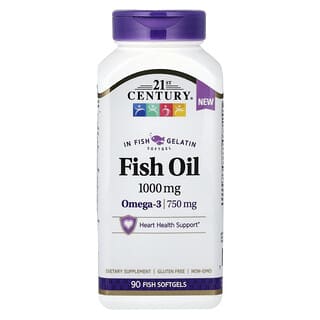 21st Century, Rybí olej, 1 000 mg, 90 mäkkých kapsúl s rybím obsahom
