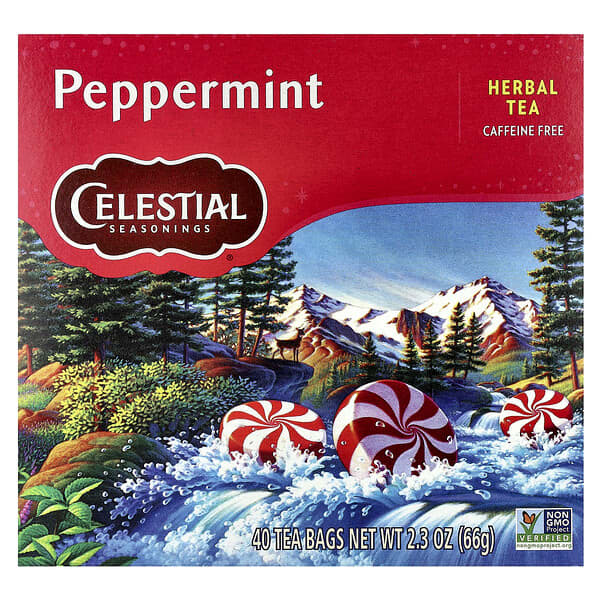 Celestial Seasonings, 허브차, 페퍼민트, 카페인 무함유, 티백 40개, 66g(2.3oz)