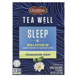 Celestial Seasonings, Sommeil, Mélatonine, Camomille et menthe, Sans caféine, 12 sachets de thé, 1,2 g chacun