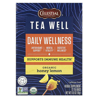 Celestial Seasonings, Tea Well, Bienestar diario, Miel y limón orgánicos, Sin cafeína, 12 bolsitas de té, 1,6 g (0,06 oz) cada una