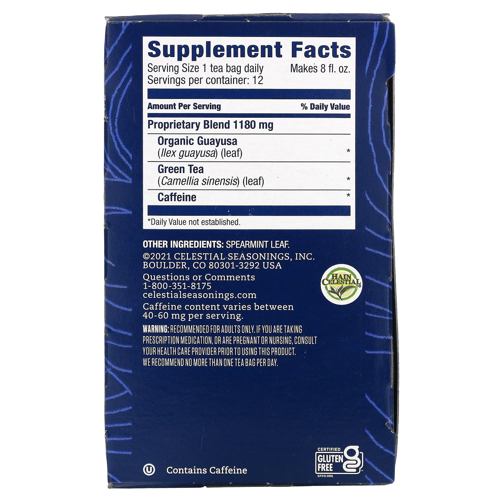 Celestial Seasonings, Energy, Guayusa & Green Tea, Spearmint Green, 12