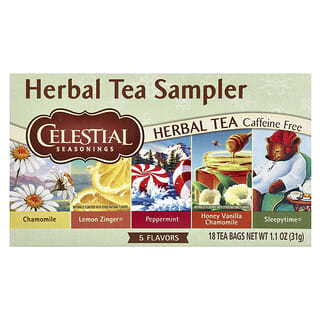 Celestial Seasonings, Amostrador de Chá Herbal, Sem Cafeína, 5 Sabores, 18 Saquinhos de Chá, 1,0 oz (30 g)