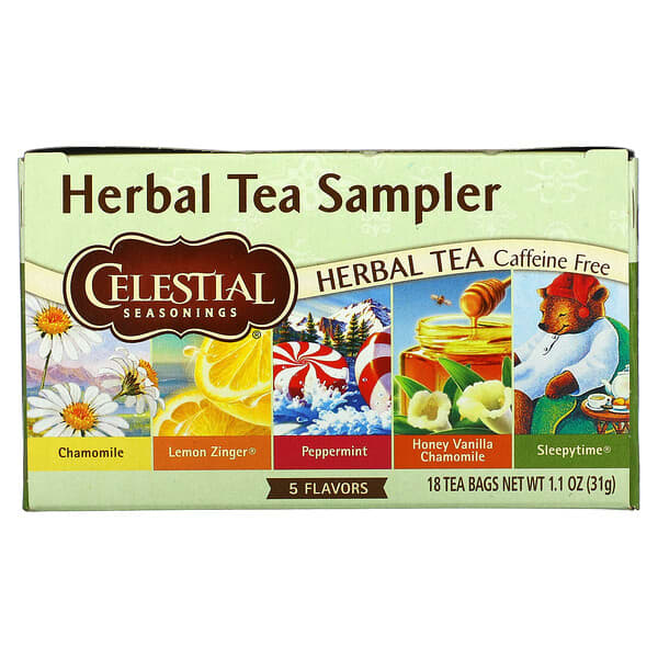 Celestial Seasonings, ハーブティーサンプラー、カフェインフリー、5種類の味、ティーバッグ18袋、30g（1.0オンス）