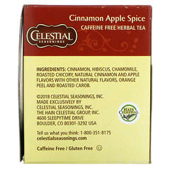 Celestial Seasonings, Té de hierbas, Canela y manzana especiadas, Sin cafeína, 20 bolsitas de té, 48 g (1,7 oz)