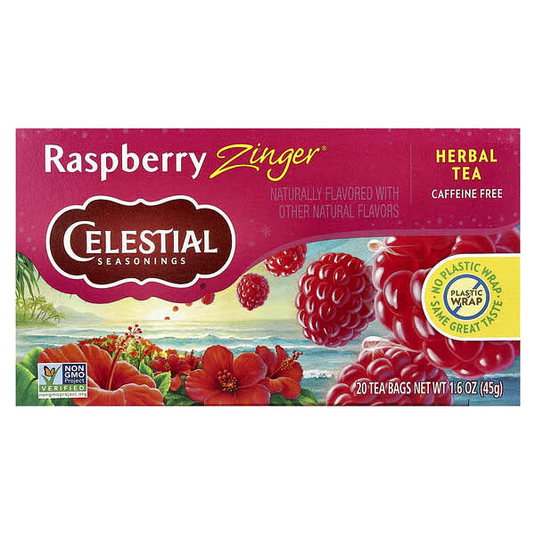 Celestial Seasonings, 허브 차, 라즈베리 Zinger, 카페인 무함유, 티백 20개, 45g(1.6oz)