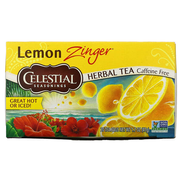 Celestial Seasonings, ハーブティー、カフェインフリー、レモンジンジャー、ティーバッグ20袋、1.7 oz (47 g)