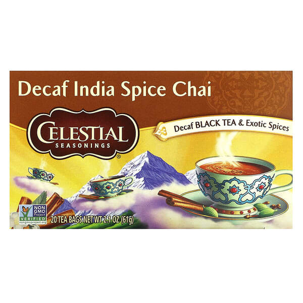 Celestial Seasonings, Black Tea &amp; Exotic Spices, India Spice Chai, Decaf, 20 Tea Bags, 2.1 oz (61 g)