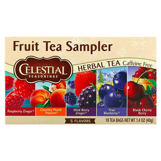 Celestial Seasonings, Muestrario de té de frutas, Sin cafeína, 5 sabores, 18 bolsitas de té, 40 g (1,4 oz)