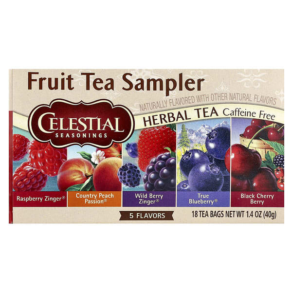 Celestial Seasonings, 과일차 샘플러, 카페인 무함유, 5가지 향, 티백 18개입, 40g(1.4oz)
