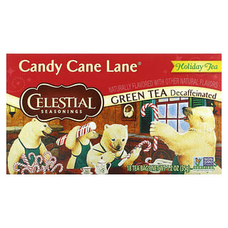 Celestial Seasonings, Holiday Green Tea, Candy Cane Lane, Descafeinado, 18 Saquinhos de Chá, 35 g (1,2 oz)