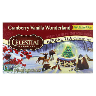 Celestial Seasonings, травяной чай к празднику, клюква и ваниль, без кофеина, 18 чайных пакетиков, 38 г (1,3 унции)