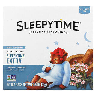 Celestial Seasonings, Té de bienestar, Sleepytime Extra, Sin cafeína, 40 bolsitas de té, 71 g (2,5 oz)