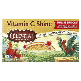 Celestial Seasonings, вітамін С для блиску, без кофеїну, 20 чайних пакетиків, 47 г (1,6 унції)