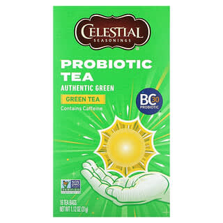 Celestial Seasonings, пробиотический зеленый чай, настоящий зеленый, 16 чайных пакетиков по 31 г (1,12 унции)