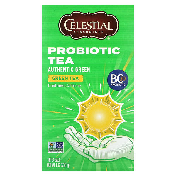 Celestial Seasonings, 프로바이오틱 녹차, 어센틱 그린, 티백 16개, 31g(1.12oz)