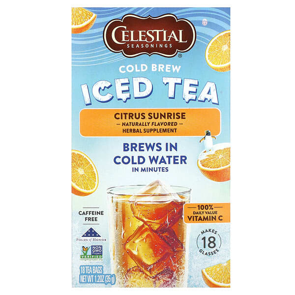 Celestial Seasonings Cold Brew Iced Tea, Citrus Sunrise, Caffeine Free, 18 Tea Bags, 1.2 oz (35 g)